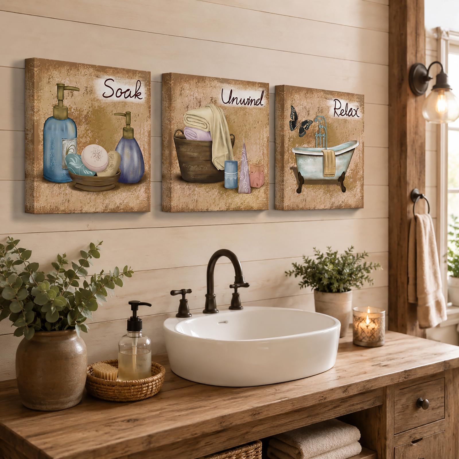 Amazon.com: OuElegent Brown Bathroom Wall Art Relax Soak Unwind